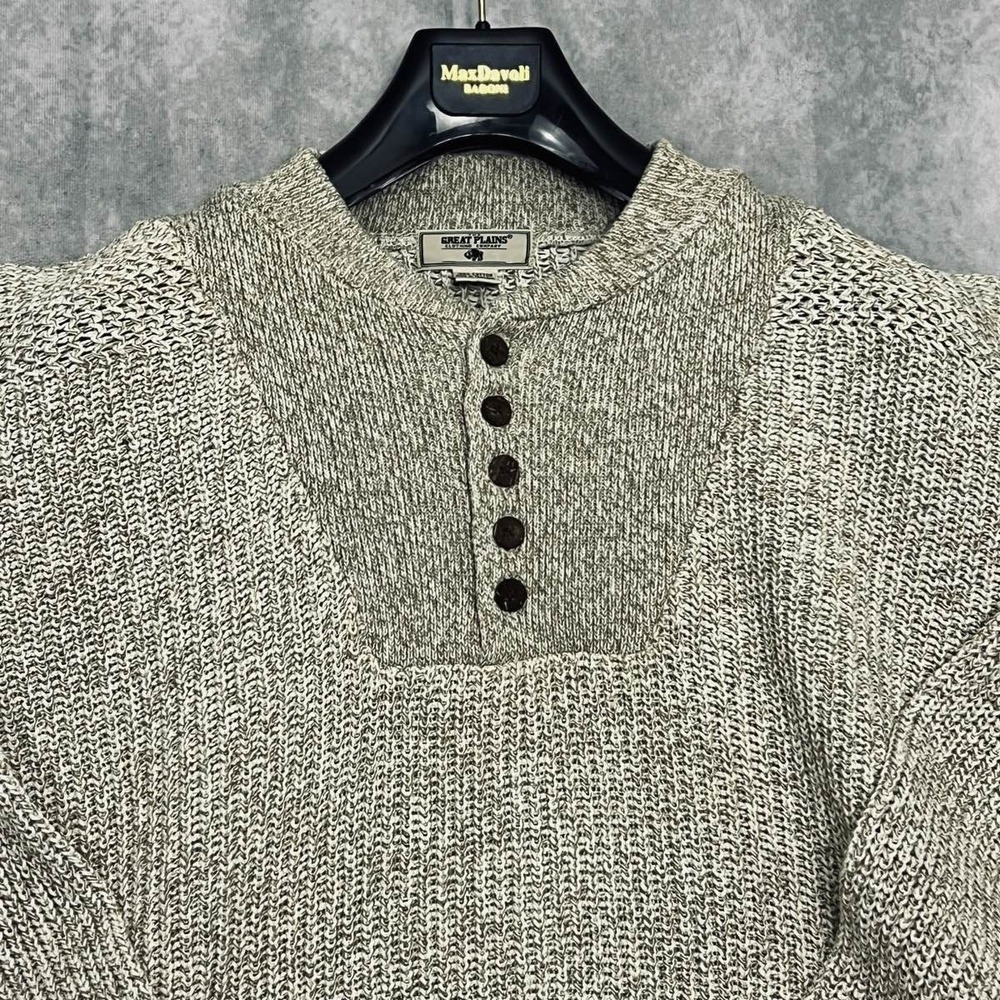 Great Plains Cotton Knit Men's Medium Sweater Pullover w/Buttons Beige
